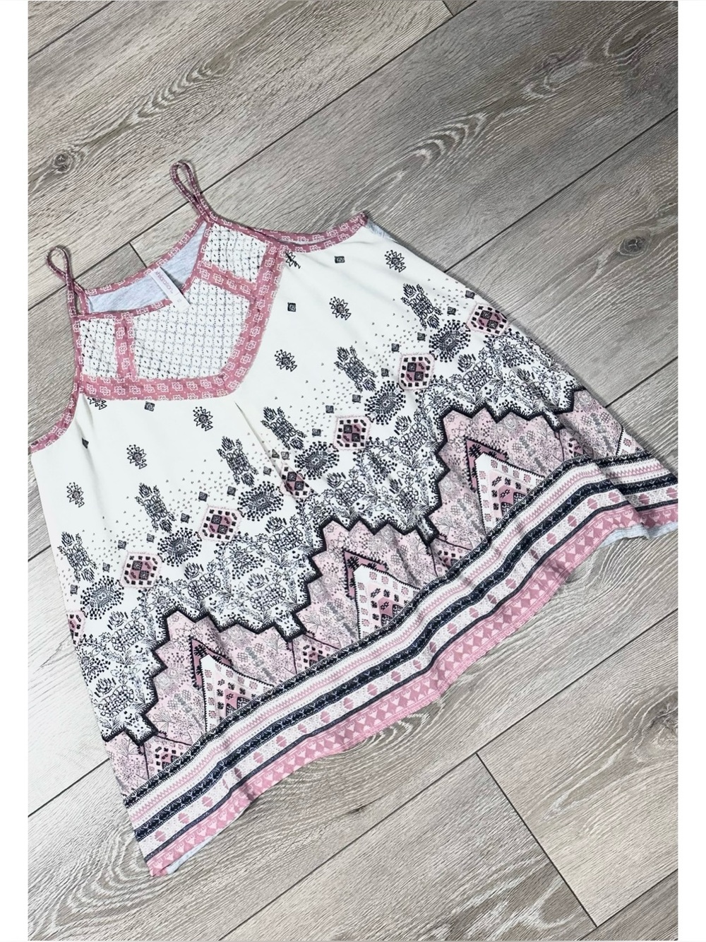 Xhilaration Boho Lace Inset Mixed Media High Neck Swing Tank Top